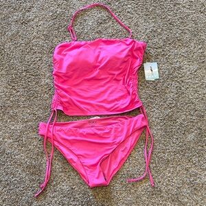 Roxy Bright Pink Bandeau Tankini Set